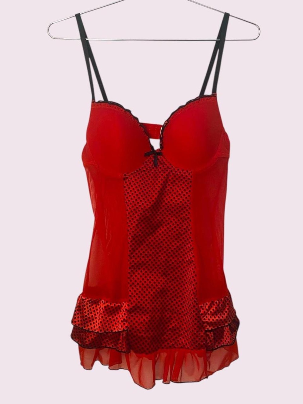 Jezebel Red & Black Trim Lace-Accented Babydoll Chemise